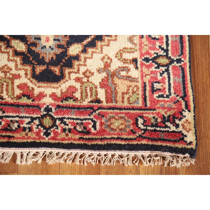 Hand Knotted Oriental 100% Wool Carpet Traditional Medallion Navy Blue & Blues Heriz (serapi) Area Rug - 3' 0'' X 2' 0''