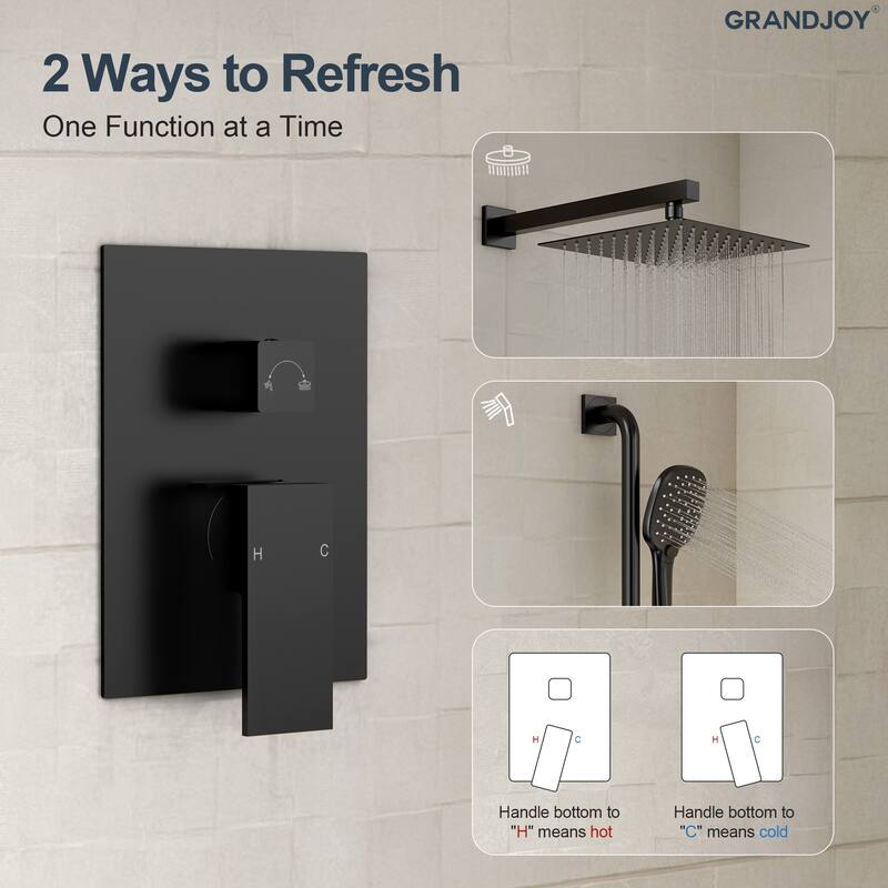 GRANDJOY 2-Spray Concealed Rain Shower System with Handheld, Wall-Mount Modern Design