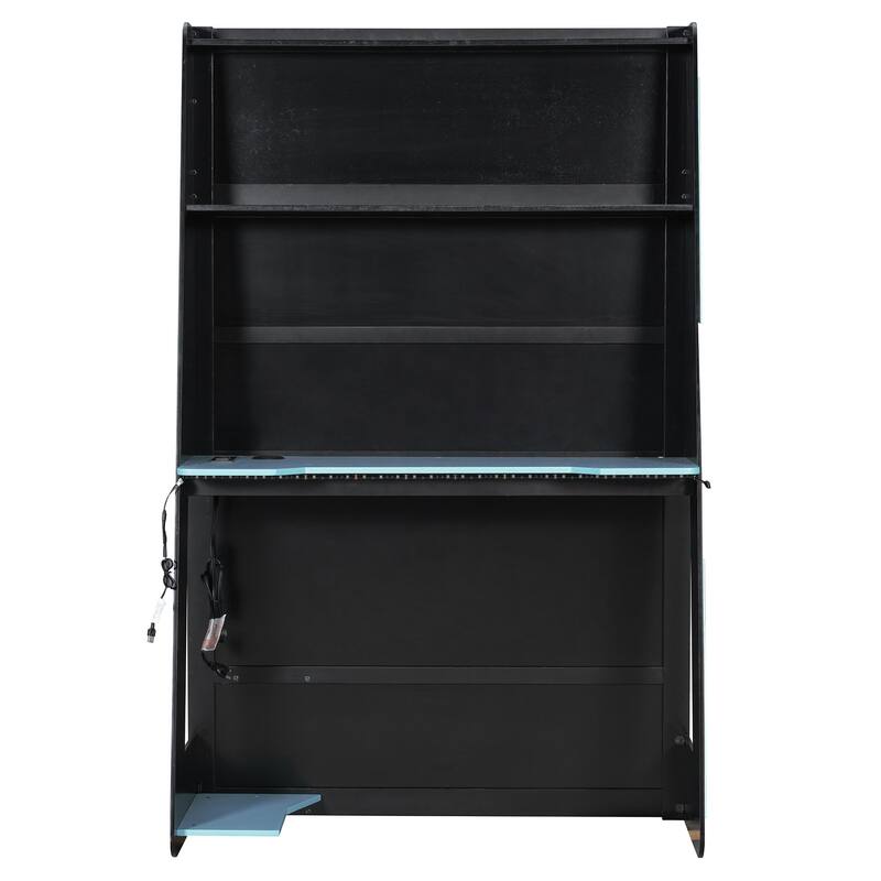 Twin Loft Bed with Esports Desk, RGB Lighting, and Gaming Storage Shelves