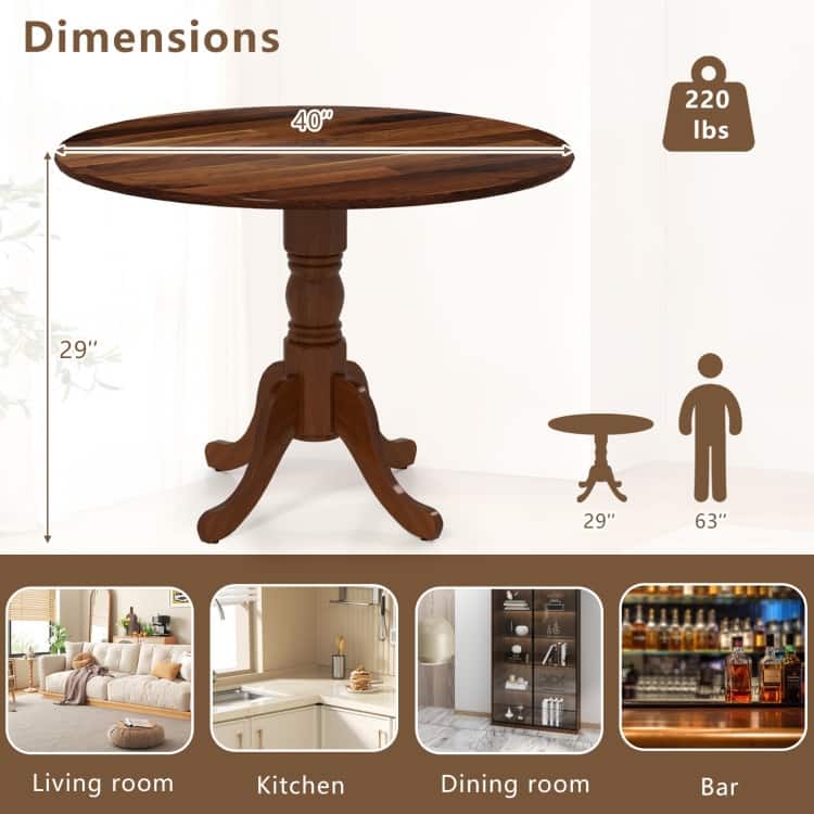 Rubber Wood Round Dining Table with Curved Legs and Adjustable Foot Pads - 40 x 40 x 29 inch (L x W x H)