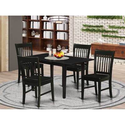5-Piece Black Finish Solid Wood Top - Rectangular Dining Room Set - Seats 4