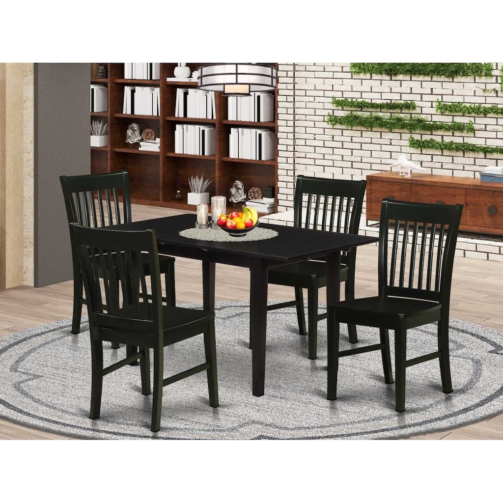 5-Piece Black Finish Solid Wood Top - Rectangular Dining Room Set - Seats 4