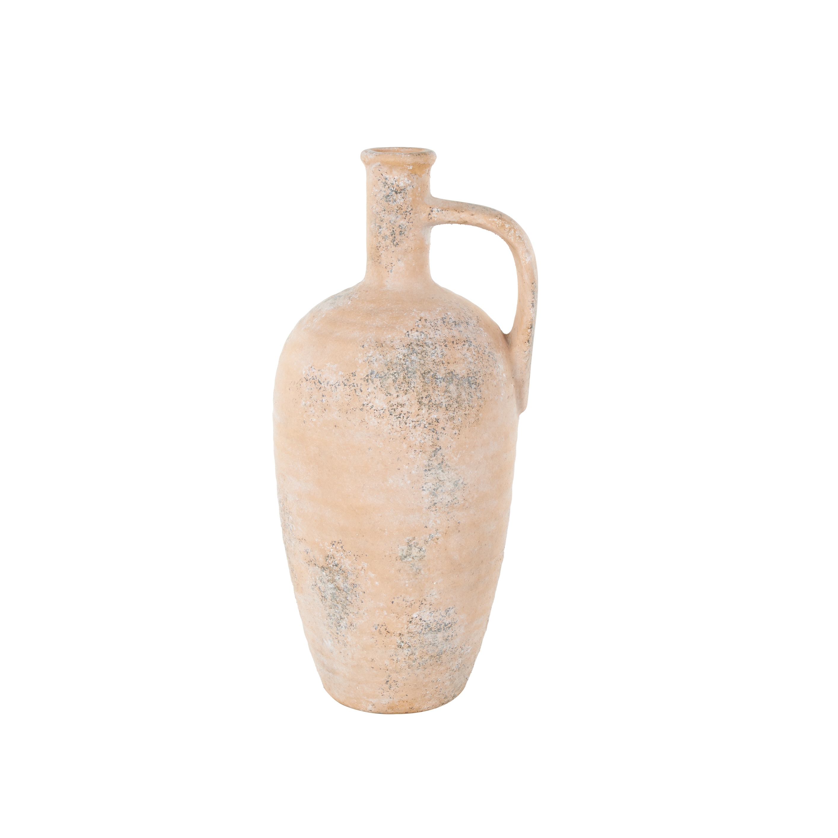 Beige Ceramic Antique Style Distressed Decorative Vase with Handle