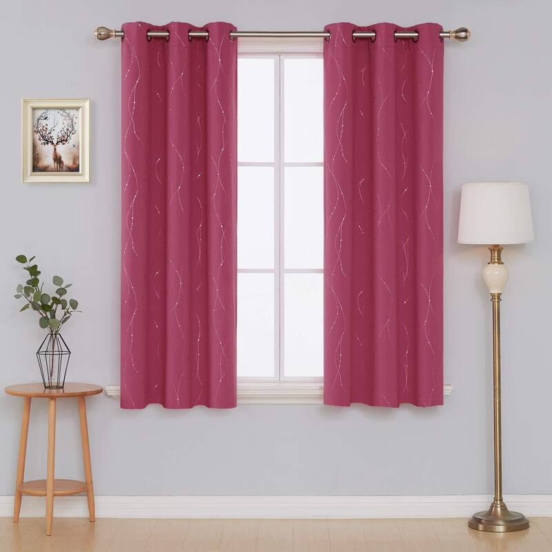 Deconovo Wave Line with Dots 52 Width Curtains Pair(2 Panel) - 42x63 Inch - Rose Red
