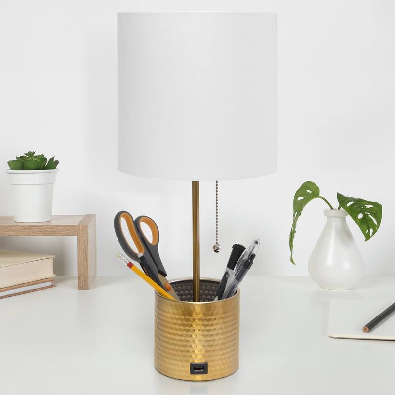 Metal Table Lamp with USB Charging Port - 18.5" - Gold and White