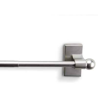 Magnetic Curtain Rod 17" - Wall Mounted Adjustable Rod - Satin Nickel Finish - No Tools Needed - M