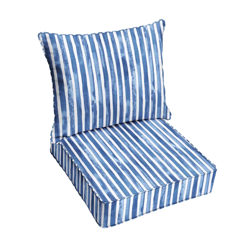 Sorra Home Blue and White Stripe Indoor/Outdoor Corded Deep Seating Pillow and Cushion Chair Set