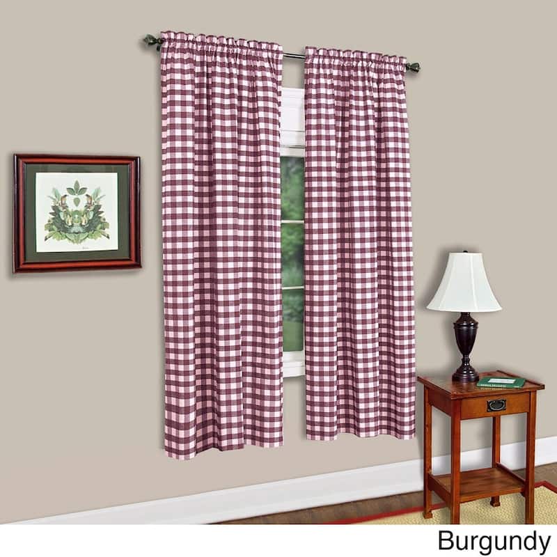 Sweet Home Collection Buffalo Check Plaid Gingham Window Single Panel Curtain - 63" Long - Burgundy