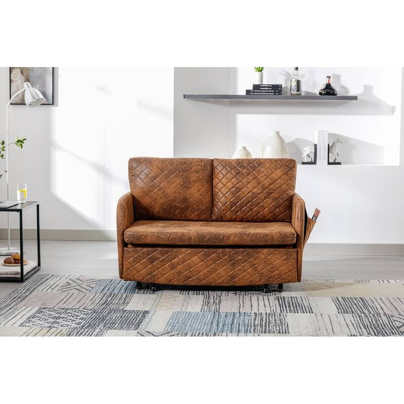 Modern Velvet Loveseat Couch with Pull Out Bed