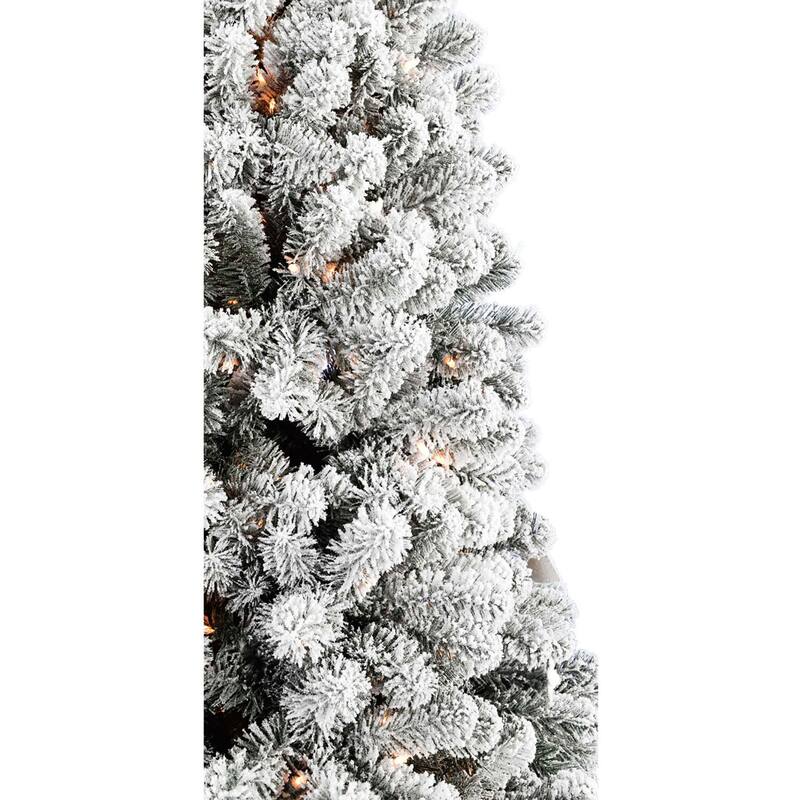 Fraser Hill Farm 6.5-Ft. Flocked Silverton Fir Christmas Tree with Clear LED String Lighting