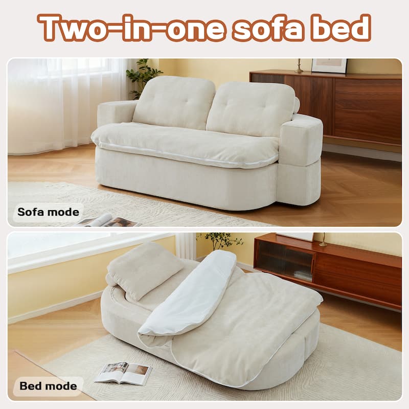 Corduroy Folding Loveseat Sofa Convertible into Floor Sleeper Mattress