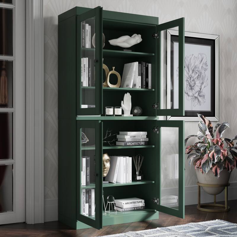 Palace Imports Solid Wood 6-Shelf Bookcase, Clear Glass Doors, Adjustable Shelves
