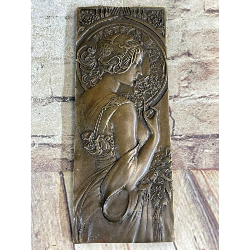Art Noveau Female Woman Portrait Bas Relief Bronze Sculpture Carving Hanging Art 9.5 Inches X 4 Inches