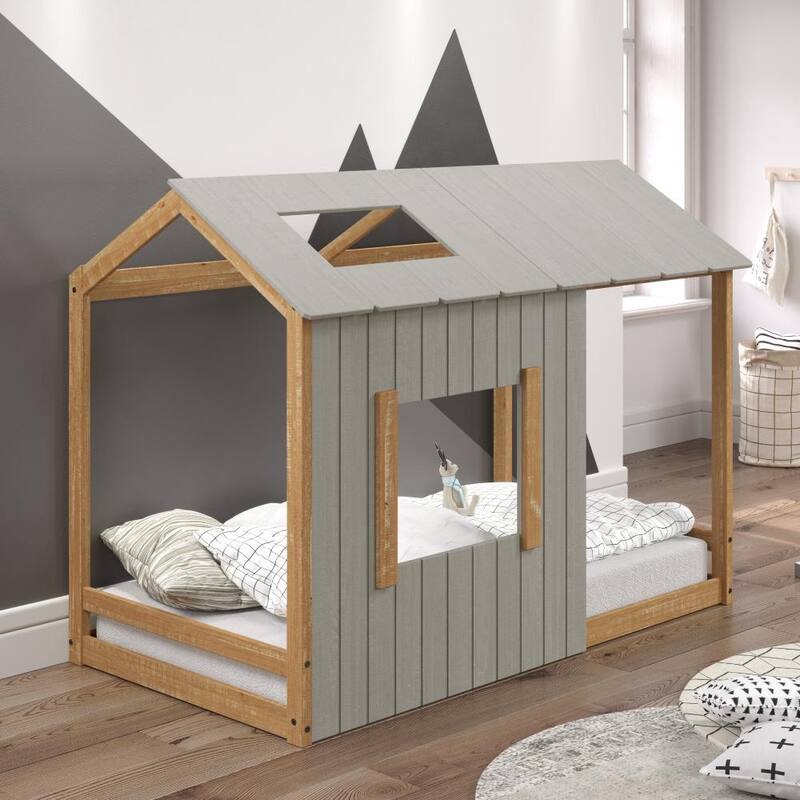 Distressed Rustic Twin House Floor Bed