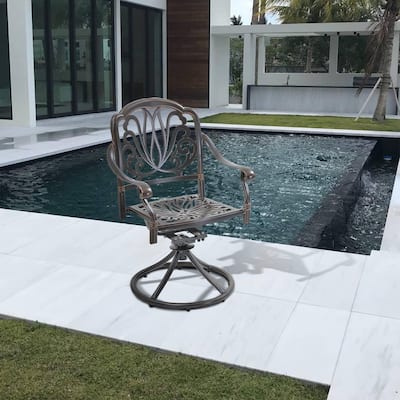 Clihome Patio Cast Aluminum Arm Dinning Swivel Chair (Set of 2)