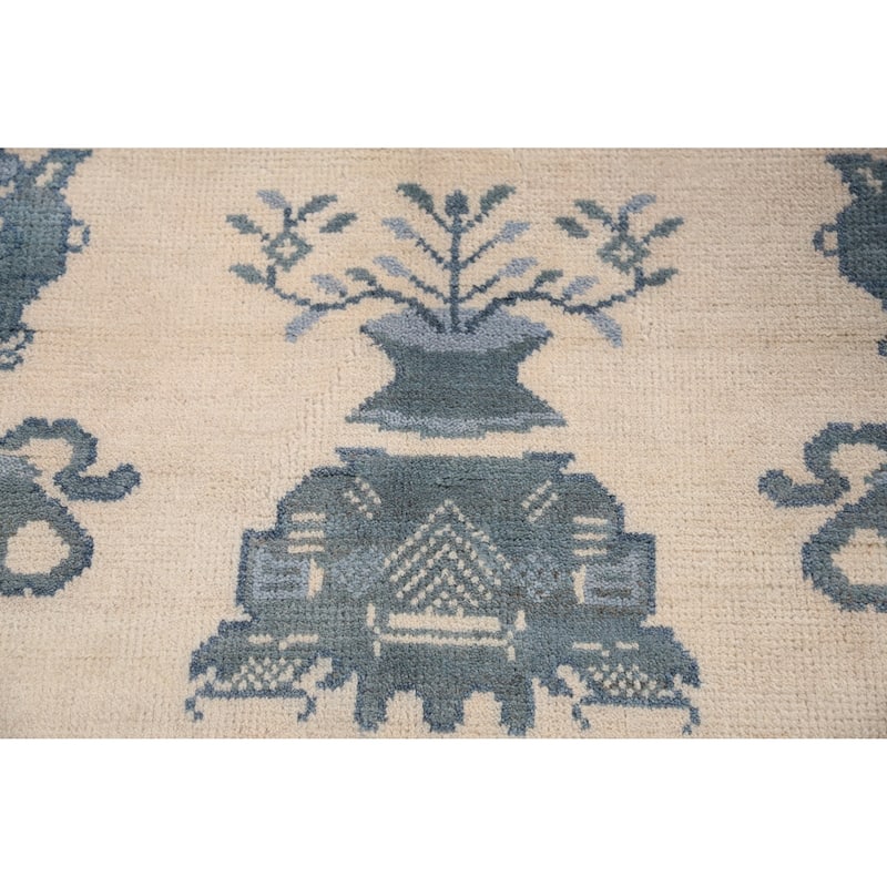 Art Deco Indian Square Rug Hand-Knotted Wool Carpet - 8'1" x 7'11"