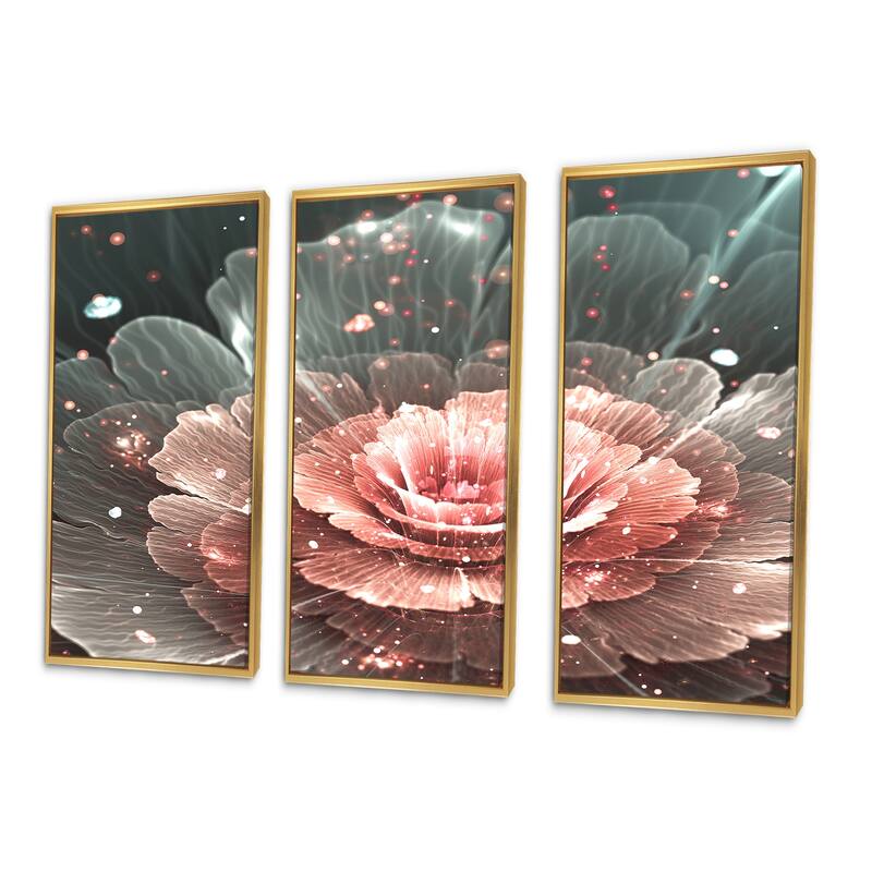 Designart "Abstract Fractal Pink Gray Flower" Floral Framed Art Prints