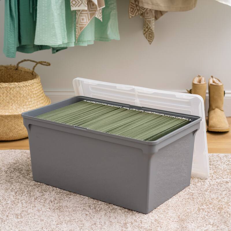 IRIS USA® File Boxes 44 Qt Buckle Lid - Gray - Set of 4