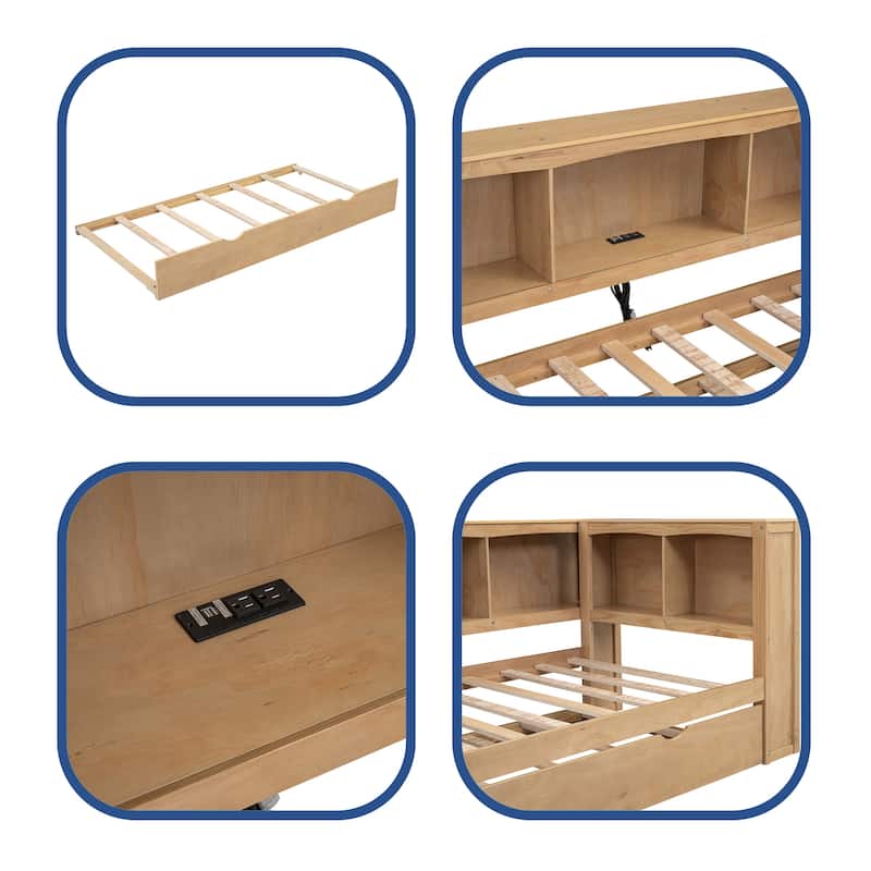 Wood Color Twin Size Daybed with Trundle