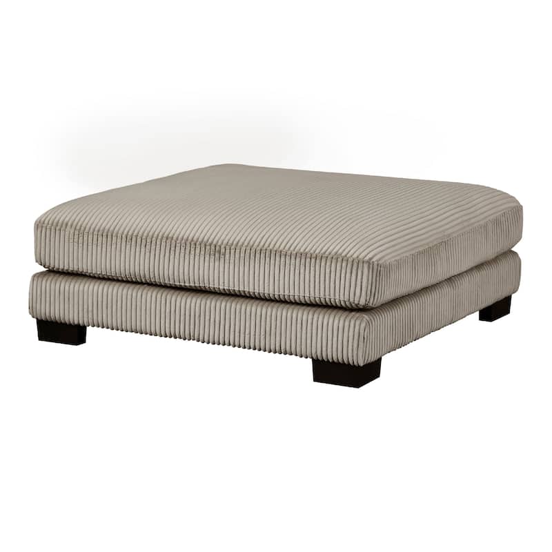 Rix Modern Ottoman, Taupe Gray Corduroy, 45 Inch Square, Black Feet
