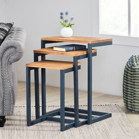 Darlah Modern Industrial Firwood Nesting Tables (Set of 3) by Christopher Knight Home