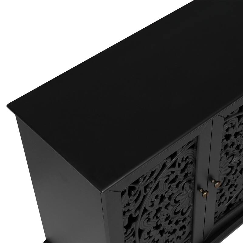 TV Stand Sideboard, Buffet Cabinet with Floral Carvings, Wood Storage Cabinet with Adjustable Shelves