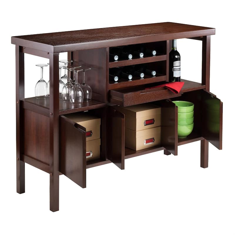 Sideboard Buffet Table Wine Rack in Brown Wood Finish - 46"W x 16"D x 34"H
