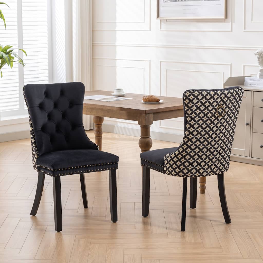 Roomfitters Velvet Dining Chairs Set of 2, Tufted Upholstered Accent Chairs with Nailhead Trim and Solid Wood Legs