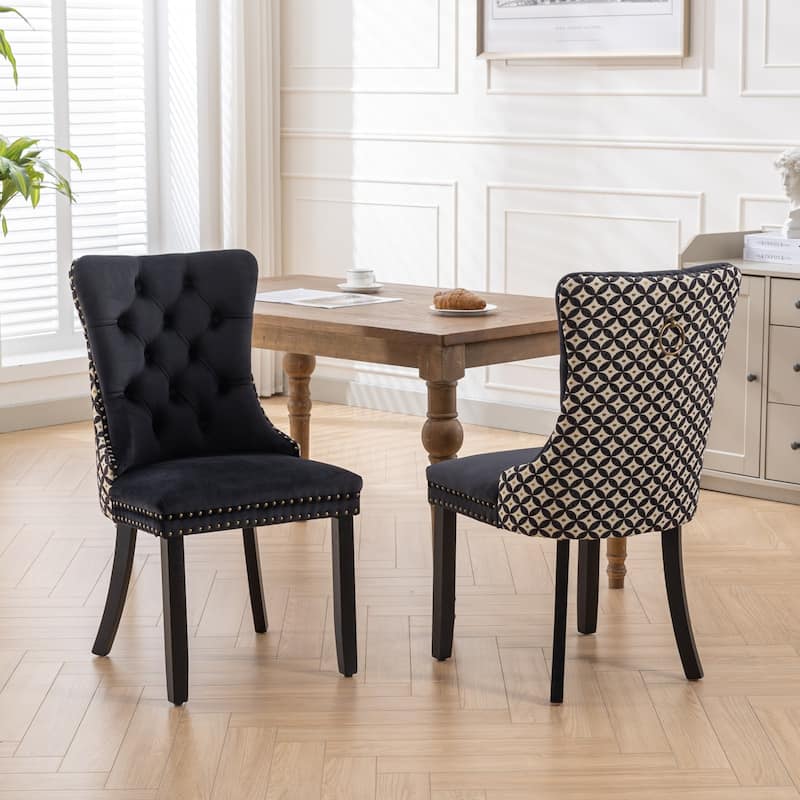 Set of 2 Velvet Upholstered Dining Chairs with Wood Legs