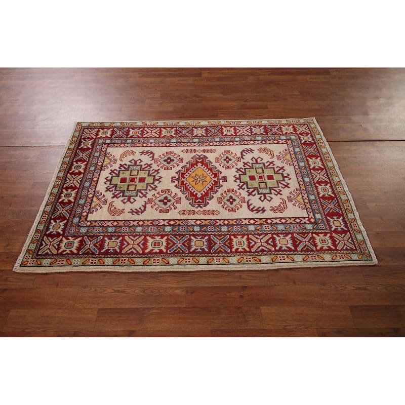Kazak Oriental Accent Rug Handmade Beige Wool Carpet - 3'4" x 5'1"