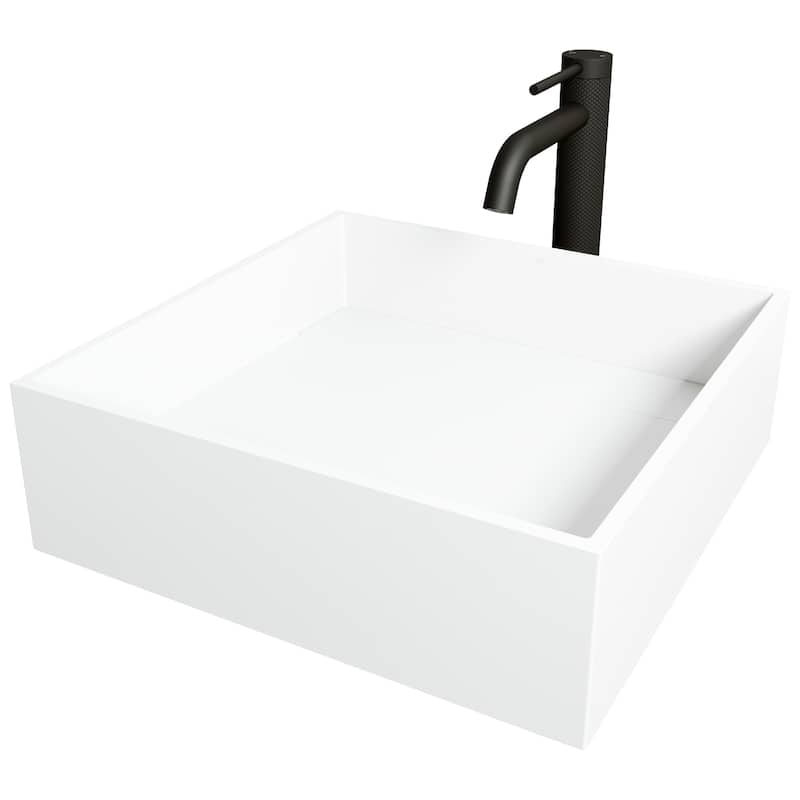 VIGO Montauk 15"L x 15"W MatteStone Vessel Sink and Lexington 10"H Faucet Set
