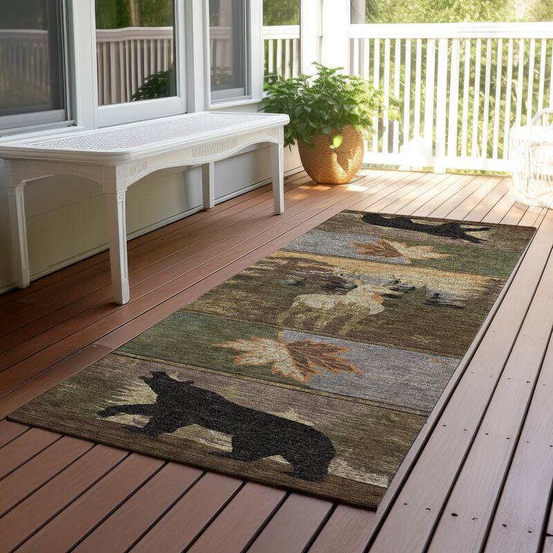 Machine Washable Indoor/ Outdoor Lodge Impressions Chantille Rug - Chocolate - 2'3" x 7'6"