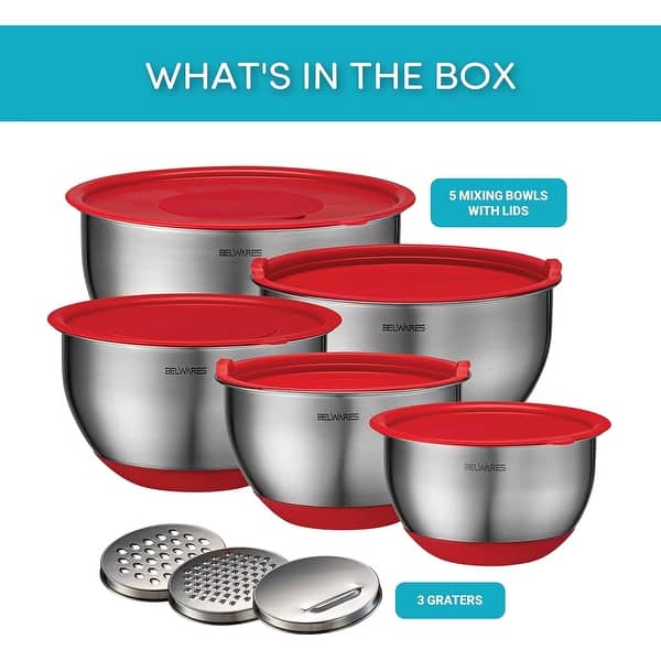 5-Piece Stainless Steel Mixing Bowls with Airtight Lids and Graters