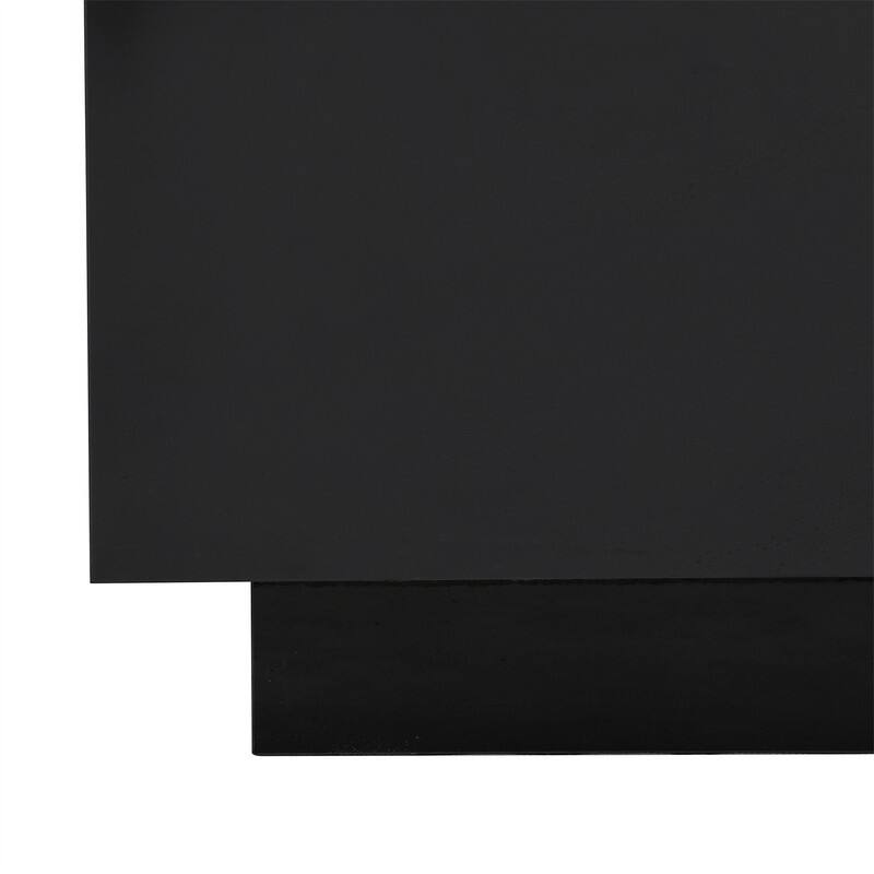 Square Hight Glossy Coffee Table with 16-color LED Strip Lights, Modern Center Table with 5mm Frosted Tempered Glass Top