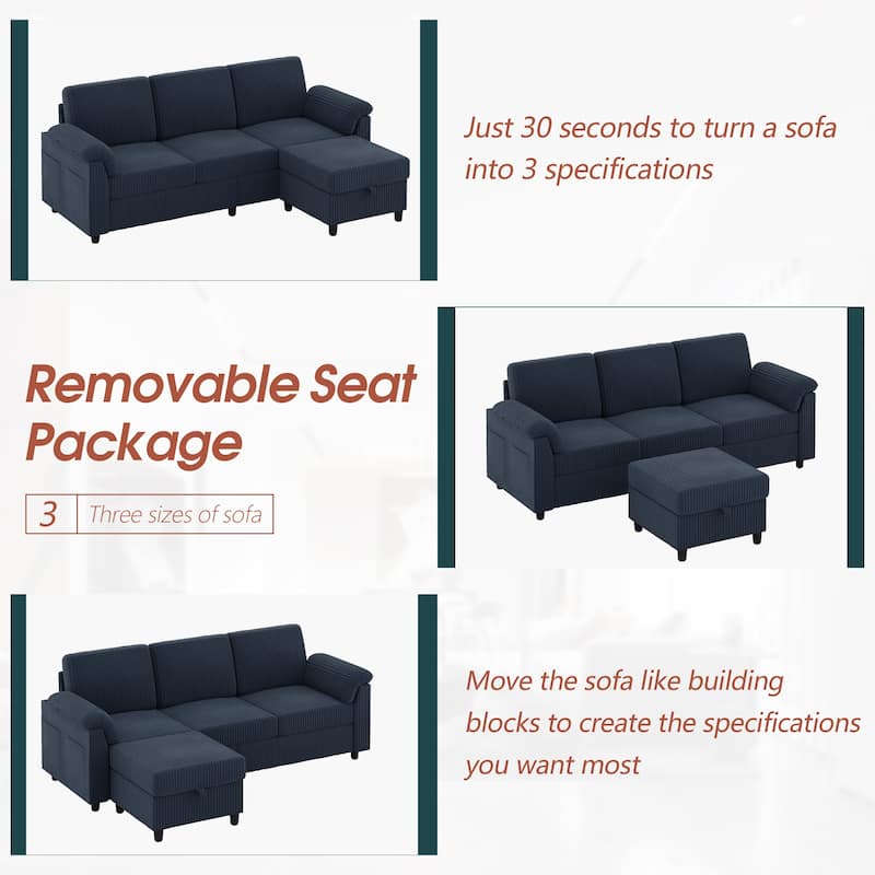 Futzca 79'' Corduroy Sectional Sofa Couch with Removable Pillow