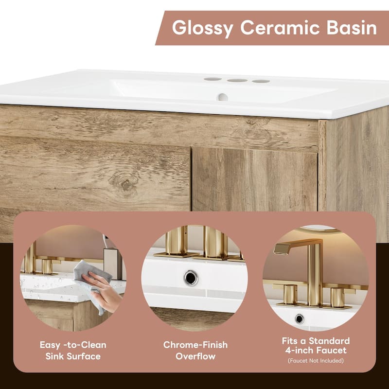 Rustic 30 " Bathroom Vanity with Drawers and Shelves