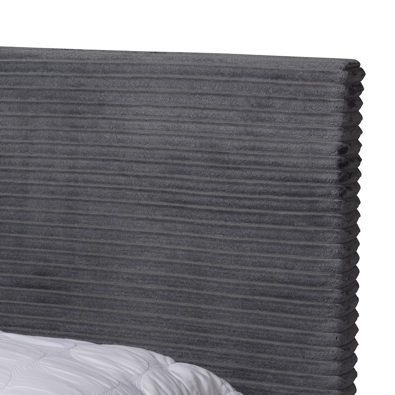 Velvet Queen Bed - Modern Panel Bed with Gold Metal Legs, Channel Tufted Headboard, Bedroom Furniture