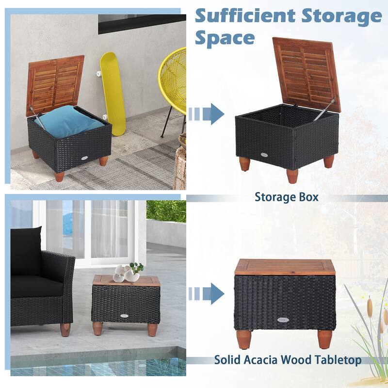 Gymax 3PCS Patio Rattan Conversation Set Outdoor Furniture Set w/