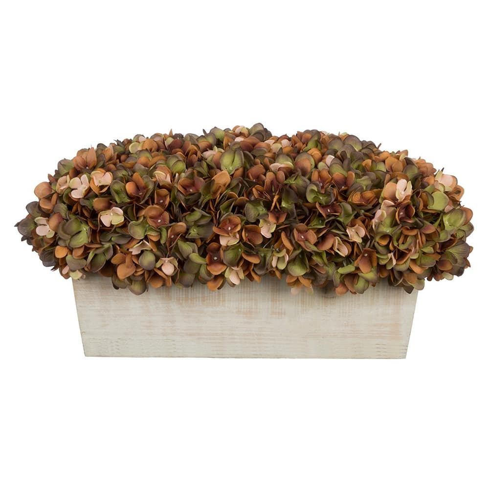 Faux Hydrangeas in White Wood Washed Ledge Planter
