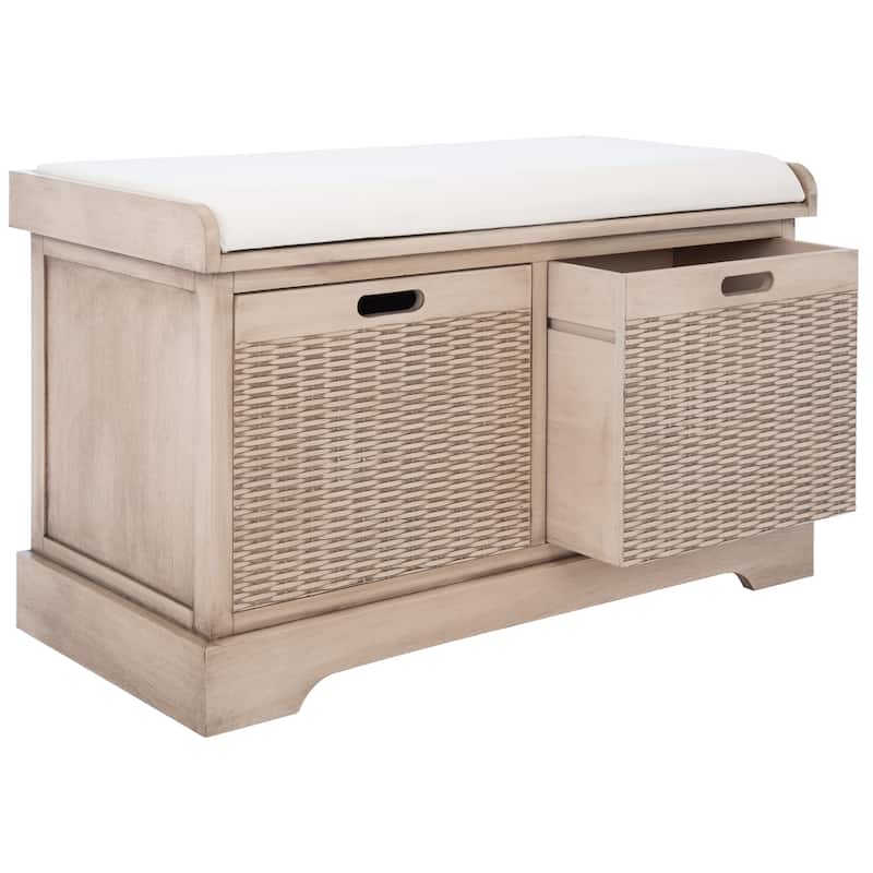 SAFAVIEH Landers 2-Drawer with Cushion Storage Bench - 32.3" W x 15" L x 19" H