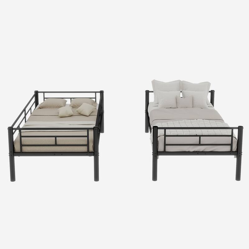 Twin Over Twin Metal Bunk Bed for Kids Boys Girls, Metal Structure Bedframe with Ladders & Guardrail, Convertible 2 Beds