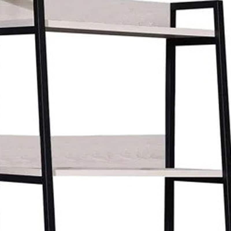 67-Inch Space-Saving Ladder Bookcase with Metal Frame and Wood Shelves for Bedroom or Living Room