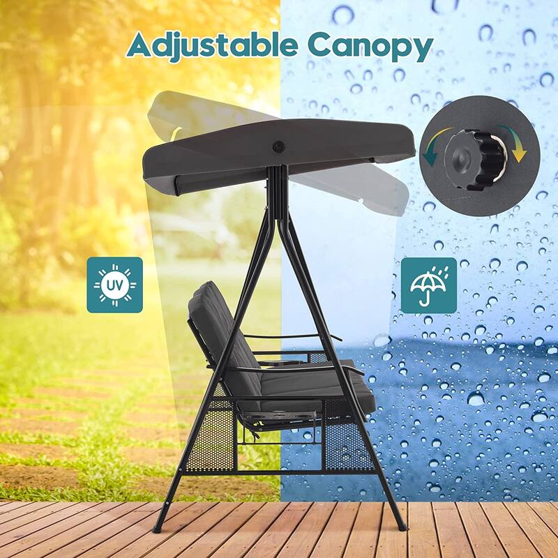 MCombo 3 Seat Patio Swings with Canopy, Adjustable Canopy Swing Sets for Backyard, Poolside, Balcony 4092