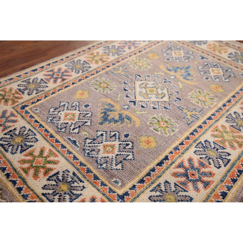 Geometric Kazak Accent Rug Handmade Oriental Wool Carpet - 2'1" x 2'10"