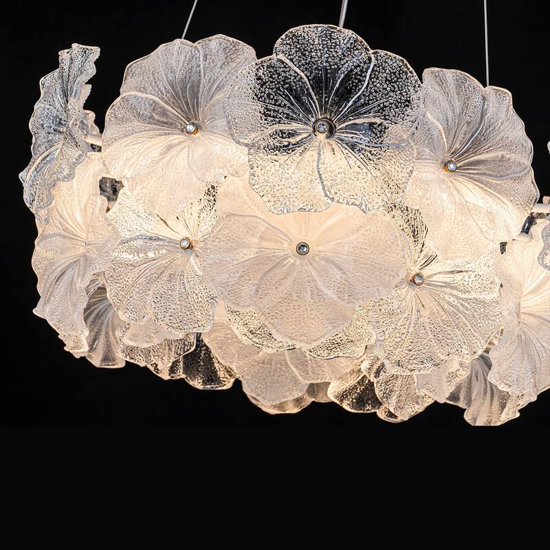 Modern LED Chandelier Clear & Frosted Glass Floral Petals Dimmable