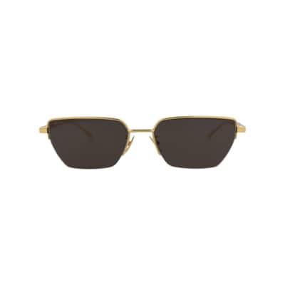 Bottega Veneta Square-Frame Metal Sunglasses, Solid Grey Lens, Shiny Gold Frame