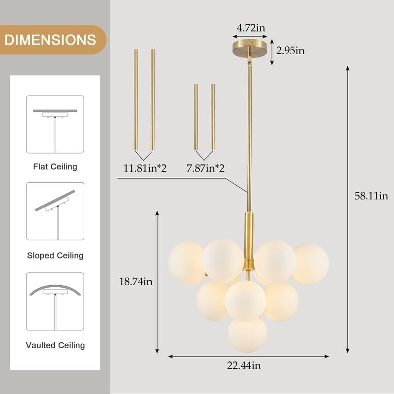 13 - Light Dimmable Tiered Modern Globe Glass Chandelier Empire Sputnik Island Pendant Lights