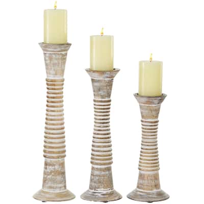 Wood Candle Holder - Set of 3 Brown - Roche River Decor - 5"W x 5"L x 18"H