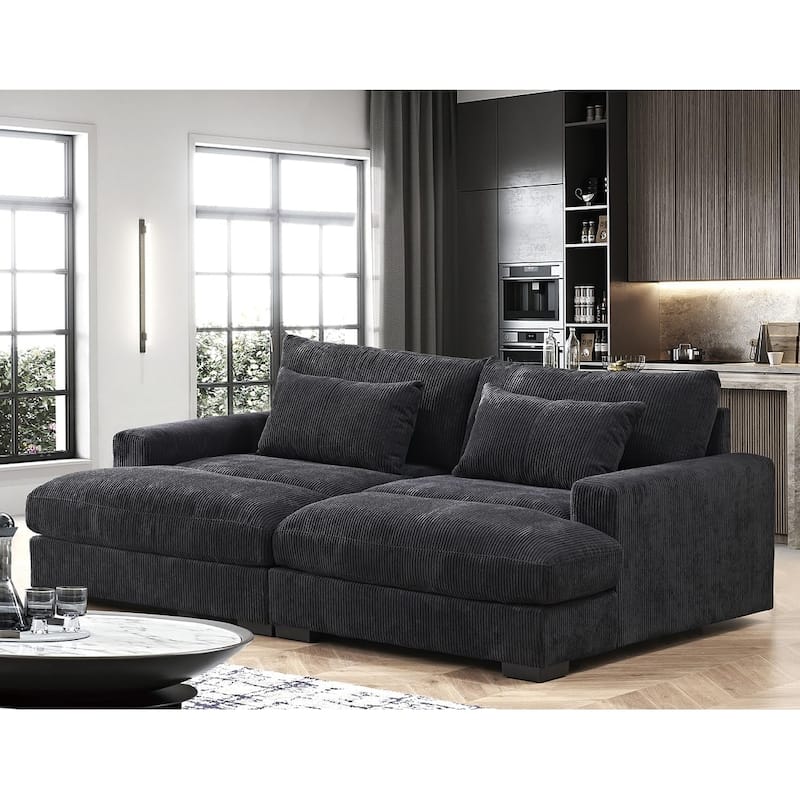 Luxe Sleeper Sofa with Soft Corduroy Upholstery Double Chaise Design Convertible to Twin Size Bed Extra Large