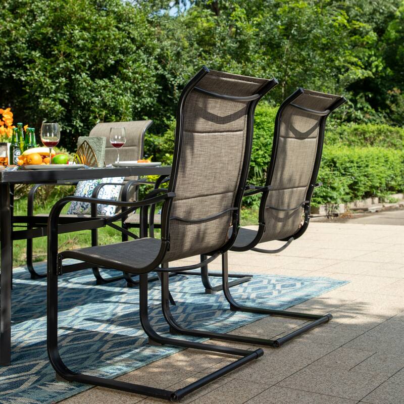 MAISON ARTS 9 Pieces Patio Dining Set, 1 piece Metal Table and 8 pcs C Spring Dining Chairs